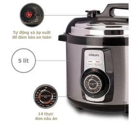 Nồi áp suất điện Philips HD2103/66 dung tích 5L, 14 chức năng nấu, chuẩn Châu Âu