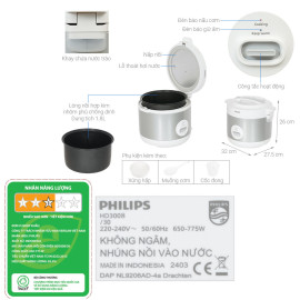 Nồi cơm điện nắp gài 3D Philips 1.8L HD3008/30 Made in Indonesia