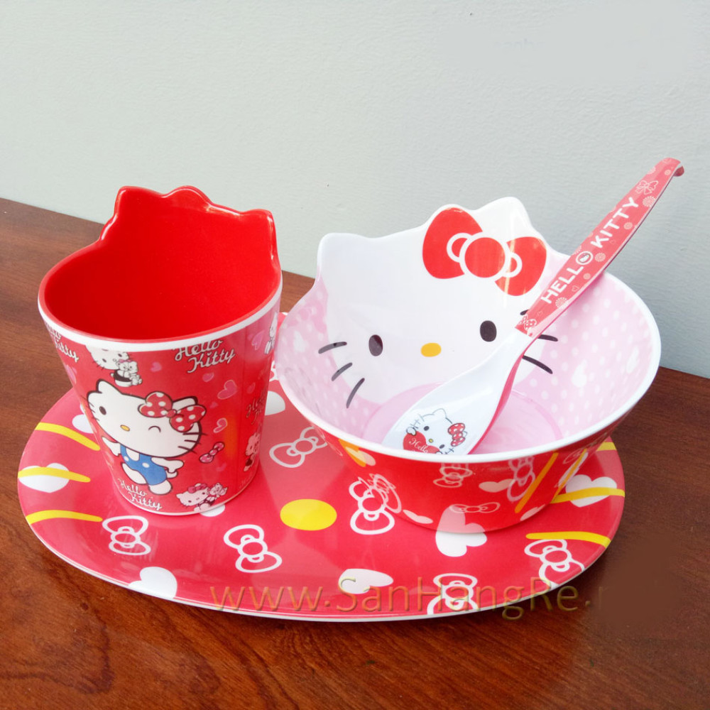 Bộ đồ dùng ăn hình Hello Kitty đỏ cho bé hàng xuất Nhật 02 ...