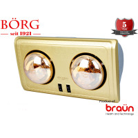 Đèn sưởi nhà tắm 2 bóng Braun Kohn KN02G công suất mỗi bóng 550W