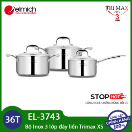 Bộ nồi Inox 304 cao cấp 3 lớp đáy liền Elmich Trimax XS EL-3743 size 16, 20, 24cm