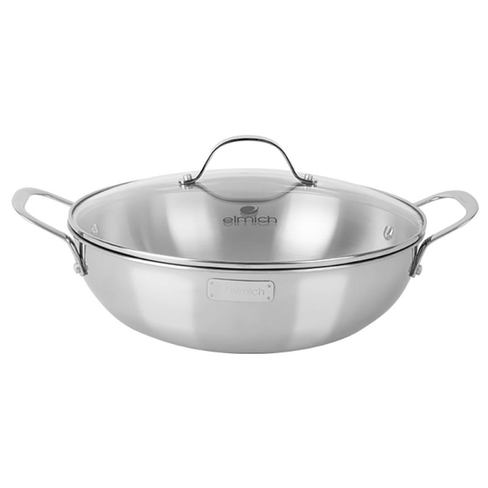 Chảo Inox 304 cao cấp 3 lớp đáy liền Elmich Tri-Max EL-3798 size 30cm vung kính