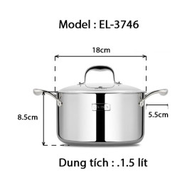 Nồi inox 3 lớp cao cấp đáy liền Emich Tri-max XS EL-3746 size 18cm - Hàng chính hãng