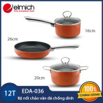 Bộ nồi, quánh, chảo nhôm vân đá chống dính cao cấp Elmich EDA-036 dùng bếp từ