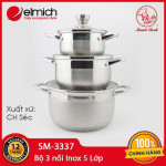 Bộ 3 nồi Inox 304 đáy 5 lớp Elmich Smartcook SM-3337 size 16,20,24cm dùng bếp từ - Xuất xứ CH Séc