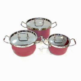 Bộ 3 nồi Inox 430 Fivestar 3 đáy quai vuông sắc màu hồng FSB3026 bảo hành 5 năm