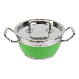 Bộ 3 nồi Inox 430 Fivestar 3 đáy quai vuông sắc màu xanh lá FSB3025, bảo hành 60 tháng