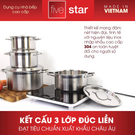 Bộ 4 nồi Inox 304 thân đúc đáy liền Fivestar FPB4004, bảo hành 25 năm