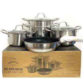 Bộ nồi xửng và chảo chống dính Inox 304 Fivestar Plus FPB5006 thân đúc đáy liền 5 món