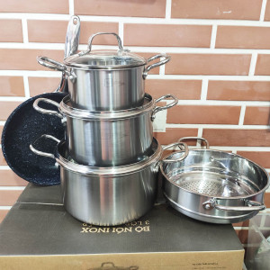 Bộ nồi xửng và chảo chống dính Inox 304 Fivestar Plus FPB5006 thân đúc đáy liền 5 món