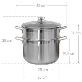 Bộ nồi xửng hấp Inox 3 đáy Fivestar 30cm dùng bếp từ nắp kính. bảo hành 60 tháng