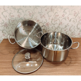 Bộ nồi xửng hấp Inox 3 đáy Fivestar 28cm nắp kính dùng bếp từ, bảo hành 5 năm