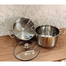 Bộ nồi xửng hấp Inox 3 đáy Fivestar 28cm nắp kính dùng bếp từ, bảo hành 5 năm