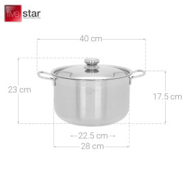 Nồi luộc gà Inox 3 đáy 28cm Fivestar FSN28IN003 dung tích 10 lít, bảo hành 5 năm