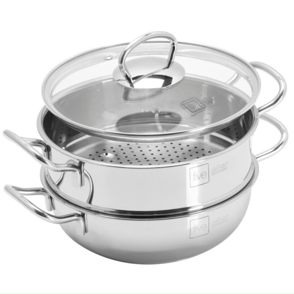 Nồi kèm xửng hấp Inox 3 đáy cao cấp Fivestar 20cm vung kính