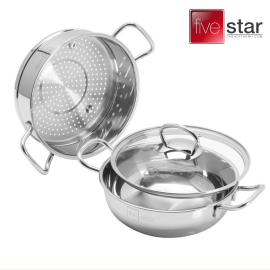 Nồi kèm xửng hấp Inox 3 đáy cao cấp Fivestar 20cm vung kính