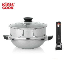 Bộ chảo sâu lòng xửng hấp 24cm inox 3 lớp đáy liền Kimscook T&K Blackcube Korea