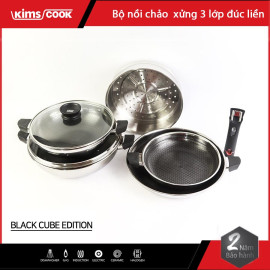 Bộ nồi chảo Kimscook Blackcube 3 lớp đúc liền đáy từ đa năng chống dính T&K