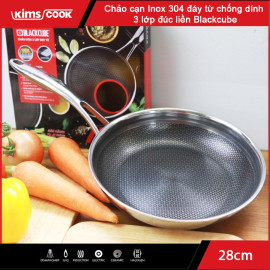 Chảo chống dính Inox 304 đường kính 28cm Kims Cook Blackcube nhập khẩu Hàn Quốc dùng bếp từ, bảo hàng 2 năm