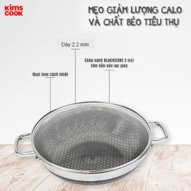 Chảo sâu lòng chống dính 2 mặt Inox 304 đúc liền Kimscook Noon Song 32cm vung kính