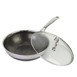 Chảo sâu lòng chống dính 2 mặt Inox 3 lớp đúc liền Kimscook Noon Song 28cm đáy từ kèm vung kính