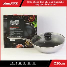 Chảo chống dính sâu lòng 30cm Kimscook Blackcube 3 lớp đúc liền Inox 304 đáy từ