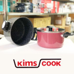Nồi hợp kim nhôm chống dính vân đá đáy từ nắp kính Kims Cook 18cm EARM318H