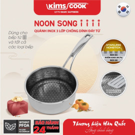 Quánh chống dính 18cm Inox 304 Kims Cook Noon Song 2 mặt 3 lớp đúc liền đáy từ nắp kính