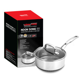 Quánh chống dính 18cm Inox 304 Kims Cook Noon Song 2 mặt 3 lớp đúc liền đáy từ nắp kính