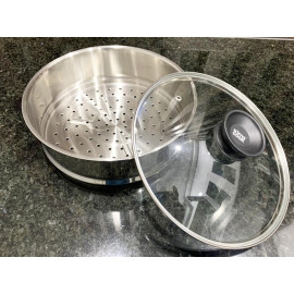 Xửng hấp Inox 304 Kims Cook Hàn quốc size 24, kèm vung kính cao cấp - Hàng chính hãng