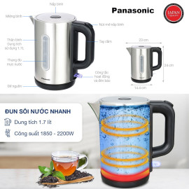 Ấm đun siêu tốc Inox 304 Panasonic NC-K301SRA 1.7 lít 2200W, bảo hành 12 tháng