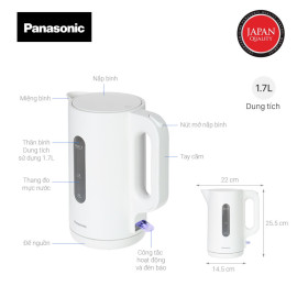 Bình đun siêu tốc 1,7L Panasonic NC-K101WRA công suất 2200W, bảo hành 12 tháng