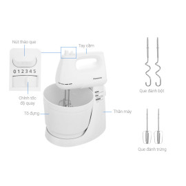Máy đánh trứng, khuấy bột kèm tô Panasonic MK-GB3WRA - Hàng chính hãng, bảo hành 12 tháng