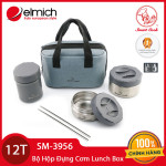 Bộ 3 hộp đựng cơm Inox 304 Lunch box Elmich Smartcook SM-3956 bảo hành 12 tháng - Tặng kèm đũa Inox