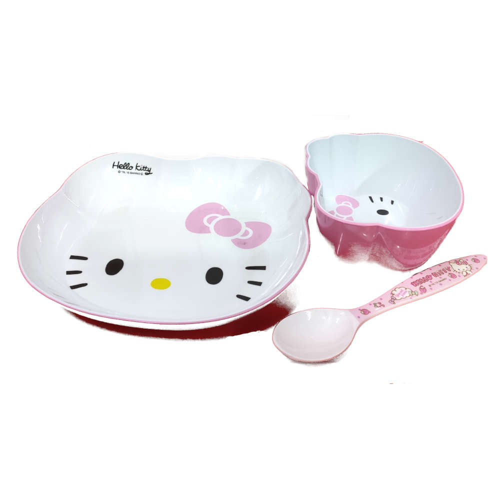 Bộ bát đĩa thìa nhựa Melamin giả sứ hình mèo Hello Kitty