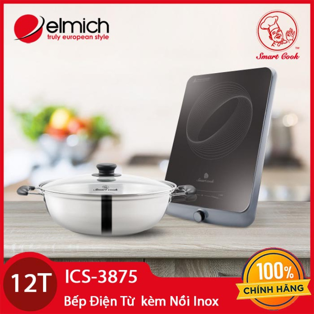 Bếp điện từ Elmich Smartcook ICS-3875 công suất 2100W tặng kèm nồi lẩu Inox 26cm