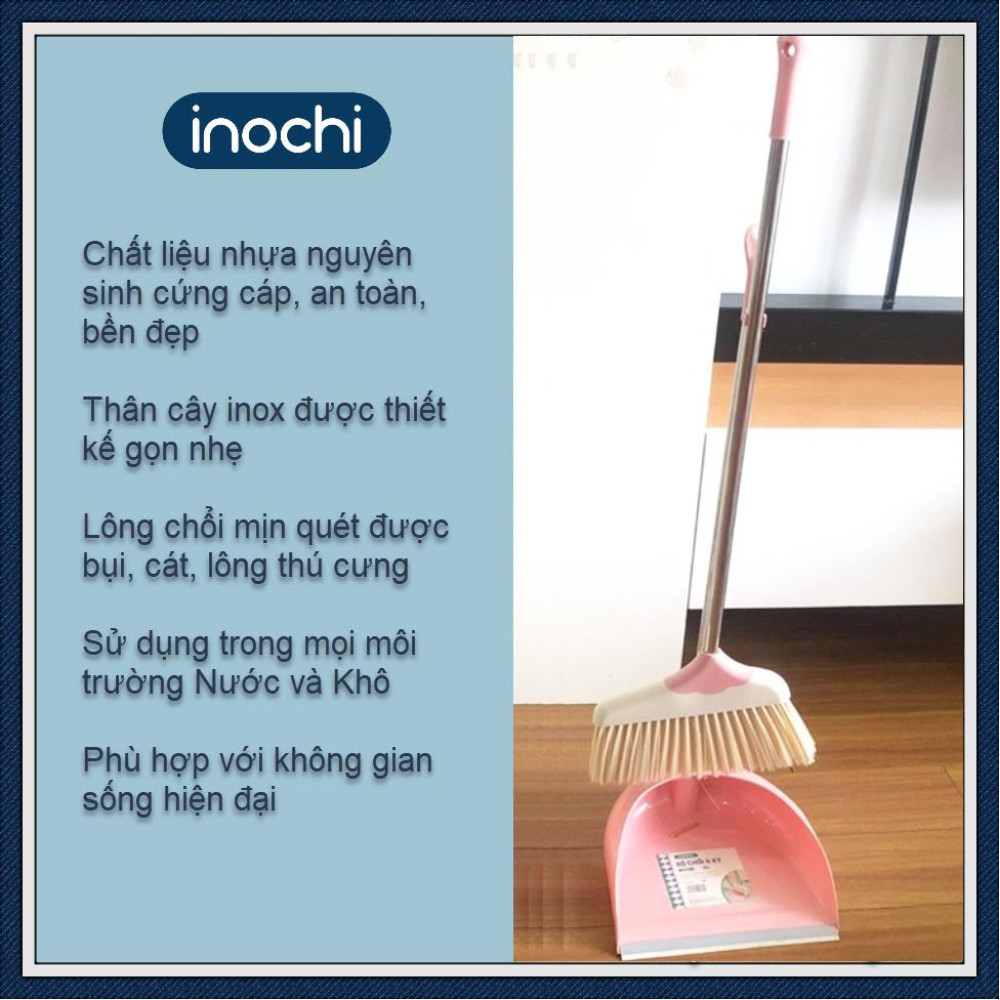 Bộ chổi và xẻng quét hót rác Inochi CK02 thân Inox hàng xuất Nhật