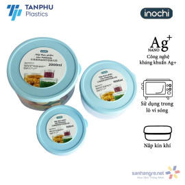 Bộ 3 hộp thực phẩm nhựa tròn Inochi Hokkaido 500-1000-2000ml hàng xuất Nhật