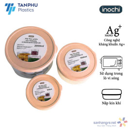 Bộ 3 hộp thực phẩm nhựa tròn Inochi Hokkaido 500-1000-2000ml hàng xuất Nhật