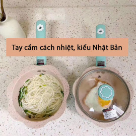 Bộ nồi chảo chống dính Baby Tamasaki Nhật Bản 16cm kèm thìa dùng bếp từ - Màu xanh