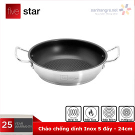 Bộ nồi, chảo 5 đáy Inox 304 Fivestar Plus FPB55D001 vung kính đáy từ, bảo hành 25 năm