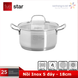 Nồi inox 304 Fivestar Plus 5 đáy vung kính FPN185D001 size 18cm