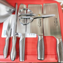 Bộ dao, kéo và thanh liếc 7 món nhà bếp cao cấp Global Yoshikin Nhật Bản - Hàng Gift Set