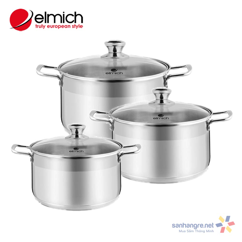 Bộ 3 nồi Inox 304 đáy từ 3 lớp Elmich 2353366 size 16,20,24cm