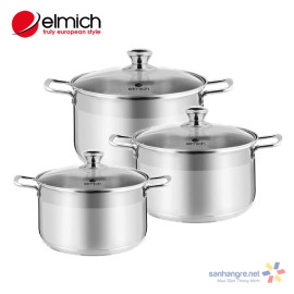 Bộ 3 nồi Inox 304 đáy từ 3 lớp Elmich 2353366 size 16,20,24cm