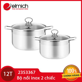 Bộ 2 nồi Inox cao cấp 5 đáy Elmich 2353367 vung kính đáy từ