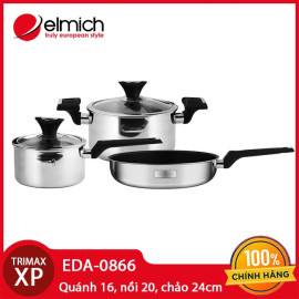 Bộ nồi chảo inox 304 đáy liền 3 lớp cao cấp Elmich Trimax XP model EDA-0866 hàng chính hãng