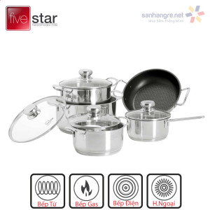 Bộ nồi Inox cao cấp 5 đáy Fivestar FSB55D001 kèm Chảo caro chống dính 24cm