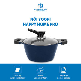 Nồi nhôm tráng sứ Yoori Happy Home Pro size 24cm đáy từ xanh navy - Made in Korea