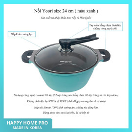 Nồi nhôm tráng sứ Yoori Happy Home Pro size 24cm đáy từ xanh pastel - Made in Korea